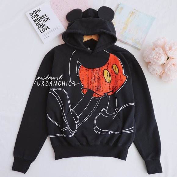 DISNEY Mickey Mouse Hoodie Sweatshirt w/ Ears Black size S - Picture 1 of 13